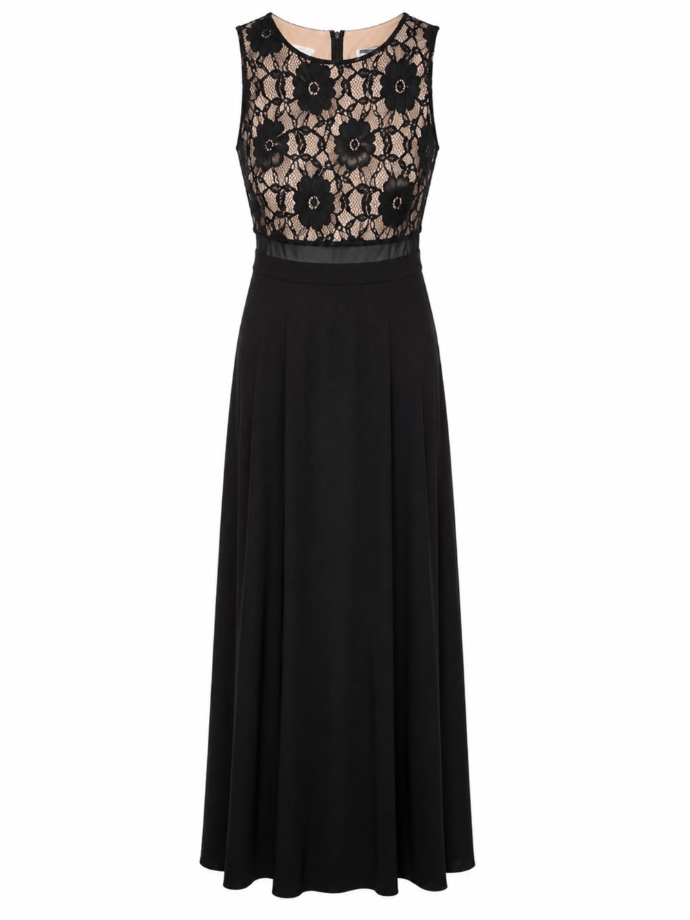En Focus Studio Size 8 Black Nude Floral Lace Maxi Dress Formal Evening Gown